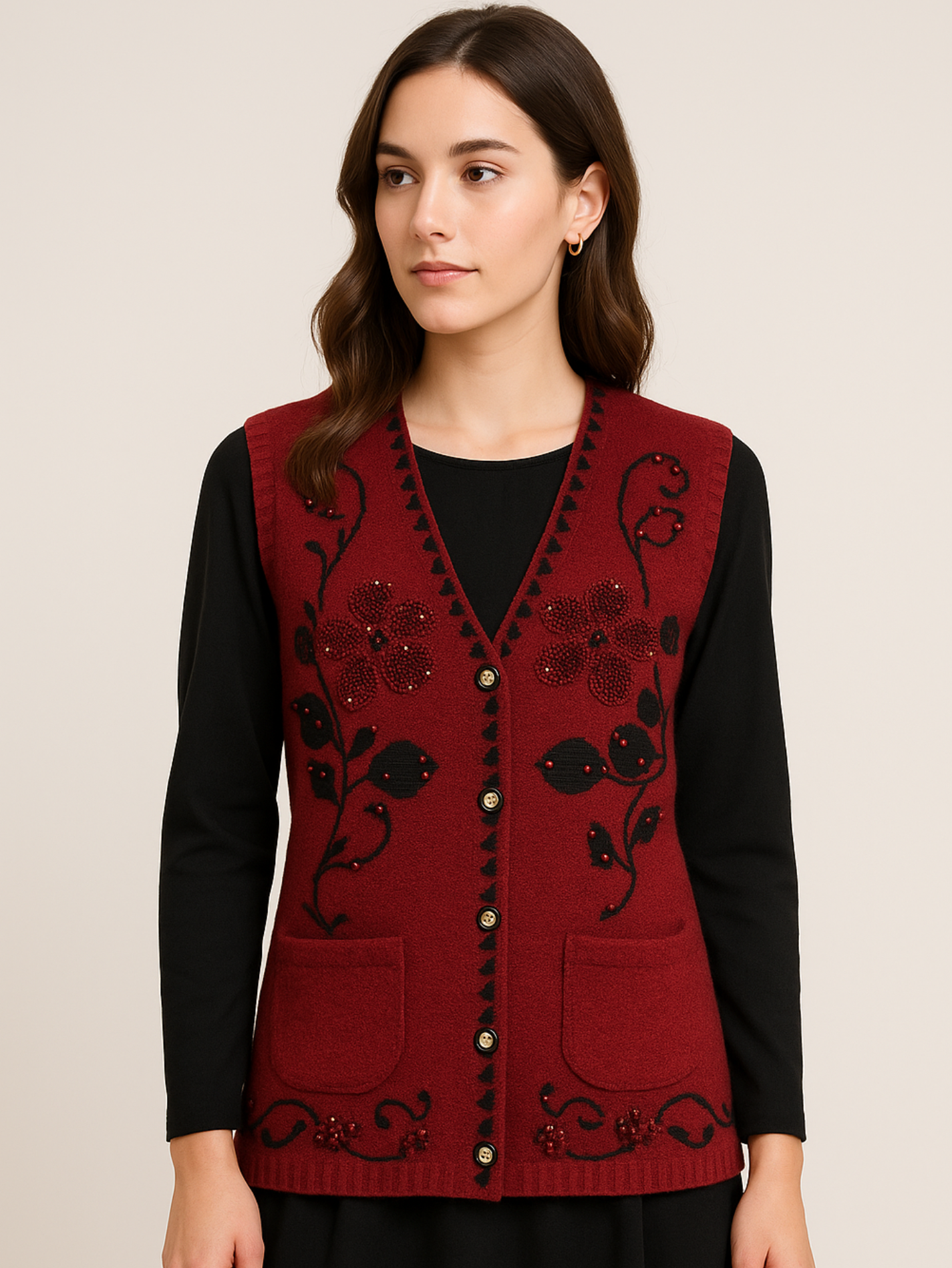 Embroidered Sleeveless Sweater for Women | Elegant Winter Fashion Layer