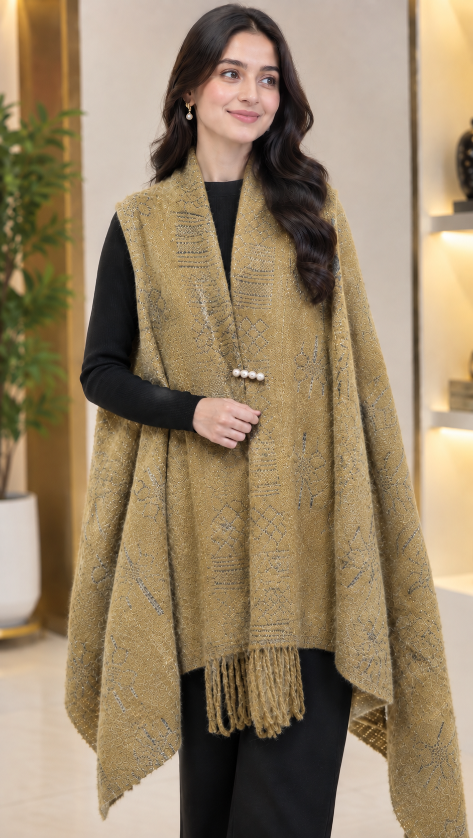 Women’s Sleeveless Woolen Sweater Shawl – Warm & Stylish Winter Vest